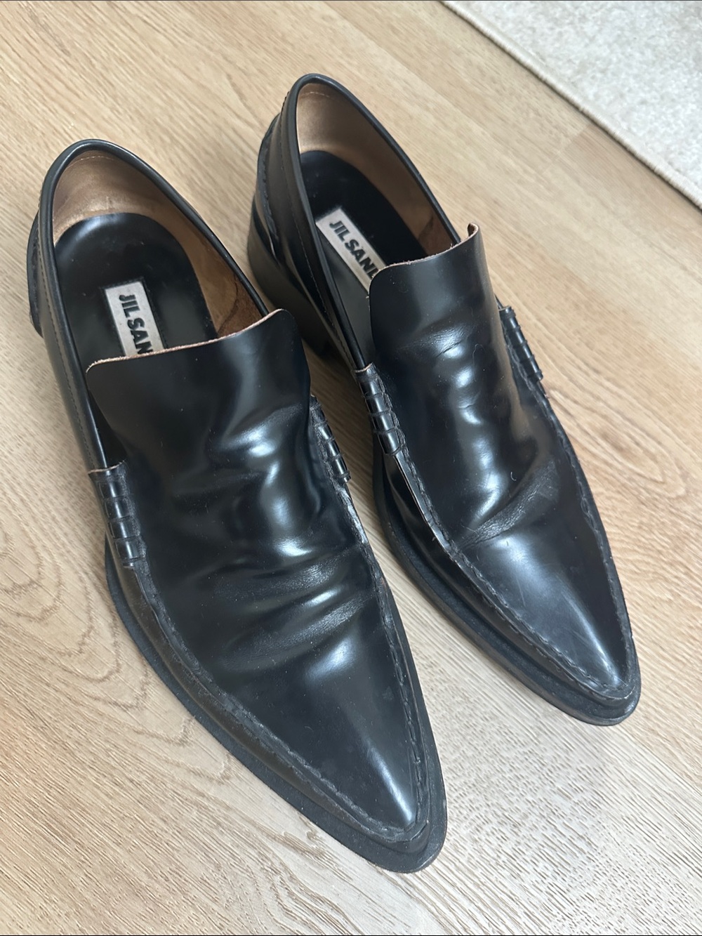 Jil Sander Black Pointed Leather Loafers